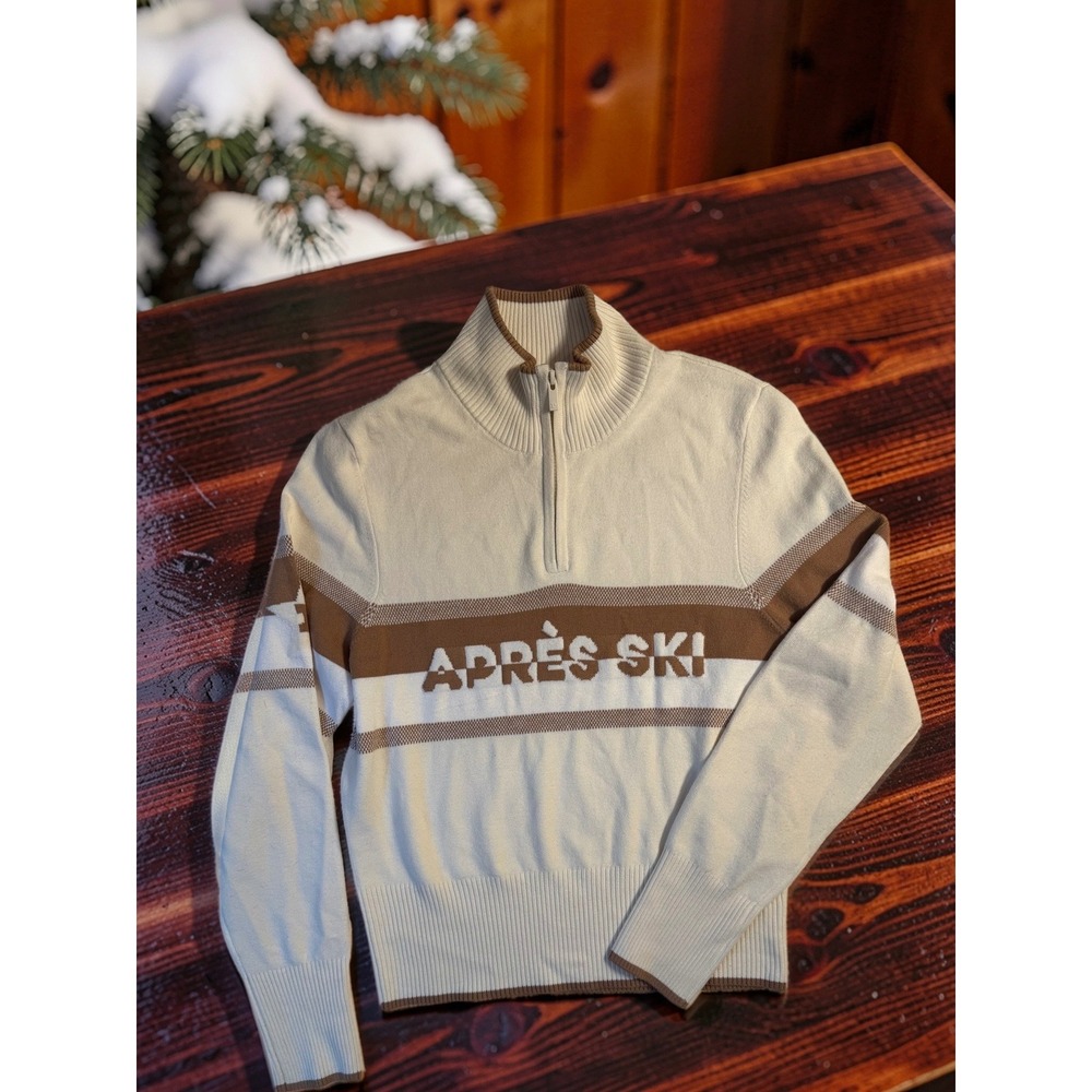 PINK Victoria's Secret Apres Ski Quarter Zip Sweater Cream Brown XL